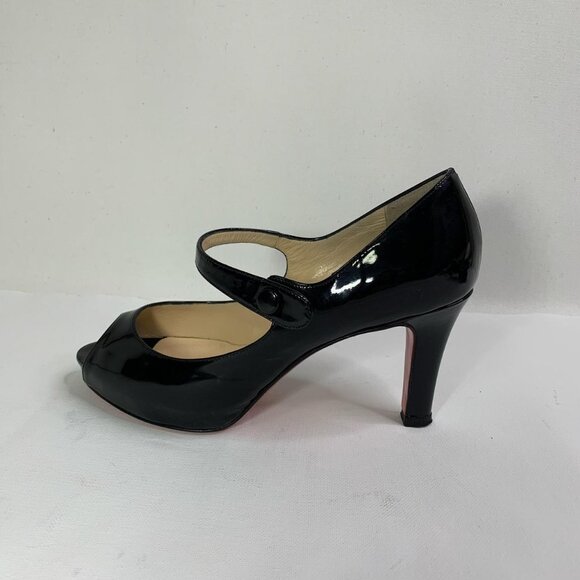 Christian Louboutin Black Patent Mary Jane Peep-Toe Heels – Size 36.5 - Picture 1 of 8